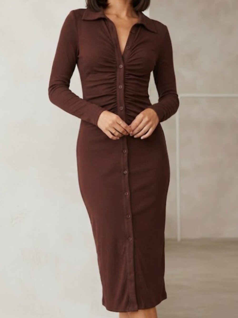 Ribbed Ruched Cardigan Maxi Dress